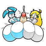 1boy 2girls ass ass_bigger_than_head big_ass big_breasts buttjob cave_story covered_buttjob crossover cum curly_brace dat_ass double_buttjob female female_focus giant_penis huge_ass huge_cock jenny_wakeman male mr.ctm my_life_as_a_teenage_robot nude penis robot robot_girl white_background