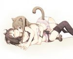  2girls art artist_request blush cat_ears cat_girl cat_tail collar female licking lingerie moaning multiple_girls neck neck_lick necklace tail tongue yuri 