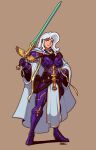 adepta_sororitas armor armored_boots armored_gloves big_breasts blazbaros cape full_body huge_breasts long_hair looking_at_viewer original_character shoulder_armor sister_of_battle standing sword warhammer_(franchise) warhammer_40k white_cape white_hair