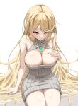 1girl alluring alternate_costume big_breasts blonde_hair cleavage female_only high_res mythra nintendo okazu2010015 virgin_killer_sweater xenoblade_(series) xenoblade_chronicles_2 yellow_eyes