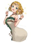 1girl alluring ass blonde_hair blush clothed clothed_female cute dat_ass dress female_only gonzarez green_eyes nintendo pointy_ears princess_zelda short_hair simple_background smile tears_of_the_kingdom the_legend_of_zelda the_legend_of_zelda:_tears_of_the_kingdom white_background zonai_outfit