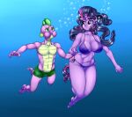  1boy 1girl abs anthro asphyxiation barefoot big_breasts bikini breasts bubble clothes dragon drowning feet female friendship_is_magic hasbro holding_hands male mare muscle my_little_pony pia-sama plantigrade_anthro size_difference smaller_male spike spike_(mlp) swimming swimsuit twilight_sparkle twilight_sparkle_(mlp) underwater 
