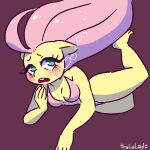  1girl anthro barefoot blush breasts bubble cleavage clothes commission cute feet female fluttershy fluttershy_(mlp) friendship_is_magic hasbro my_little_pony plantigrade_anthro solo swimming swimsuit tralalayla two-piece_swimsuit underwater 