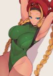  1girl 1girl armpits beret big_breasts blonde_hair breasts cammy_white capcom leotard long_hair revealing_clothes street_fighter 