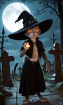1girl ai_generated breasts cemetery female_only full_moon fur furry furry_female glowing_eyes grey_fur judy_hopps long_dress looking_at_viewer night open_clothes orb outside rabbit rabbit_girl semi_nude white_fur witch witch_hat yellow_eyes zootopia