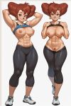 abs ai_generated big_breasts earrings legwear looking_at_viewer muscle pubic_hair red_hair redhead tank_top topless_female