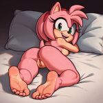  1girl ai_generated ai_generated amy_rose anthro ass fanart green_eyes hedgehog_girl mobian_(species) nude pink_fur pink_hair sega solo tagme 
