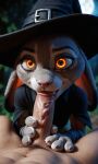 ai_generated bunny_ears fellatio fellatio fur furry furry_female furry_on_human glowing_eyes grabbing_penis grey_fur human_on_furry judy_hopps looking_at_partner looking_at_viewer oral oral_sex pov rabbit rabbit_girl white_fur witch witch_hat yellow_eyes zootopia