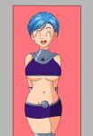 1girl big_breasts bitch blue_hair breasts bulma closed_eyes cosplay dragon_ball dragon_ball_super hooker miniskirt nude open_mouth pervert pervert_female prostitute prostitution setthh98 sex_invitation sexually_suggestive short_hair skirt starfire starfire_(cosplay)