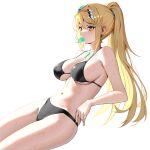  1girl alluring bare_legs besser big_breasts bikini blonde_hair cleavage mythra nintendo popsicle_in_mouth xenoblade_(series) xenoblade_chronicles_2 yellow_eyes 