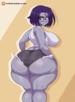  1girl ass big_ass big_breasts booty breasts clothing daf_n_half dat_ass dc_comics dressed female female_only glasses goth huge_ass huge_breasts purple_hair rachel_roth raven_(dc) short_hair shorts softcore solo solo_female sweat tagme teen_titans thick_thighs 