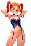 1girl ai_generated arms_behind_head bottomless cleft_of_venus dragon_quest female_focus female_only jessica_albert light_blush pussy red_eyes simple_background small_breasts square_enix twin_tails