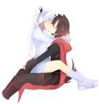  2girls art artist_request blush character_request female friends girl_on_top heart kiss kissing love ruby_rose rwby sitting sitting_on_person weiss_schnee 
