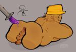  ass_focus balls big_ass chubby_male dildo dildo_reveal gaping gaping_anus laying_on_stomach lefishaue_(artist) male male_focus male_only mannequin mannequin_mark_(regretevator) no_legs penis presenting purple_dildo regretevator roblox taint yaoi 