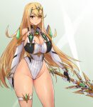 1girl alluring big_breasts blonde_hair cleavage clothed clothing female_only mythra nintendo nurutekan xenoblade_(series) xenoblade_chronicles_2 yellow_eyes
