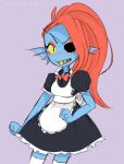  1girl 2010s 2017 2d 2d_(artwork) anthro anthro_only artist_name blue_body blue_skin blush breasts cleavage deviantart digital_media_(artwork) ear_fins eye_patch eyepatch female_anthro female_only fish fish_girl hair maid_uniform marine monster monster_girl non-mammal_breasts purple_background red_hair simple_background slit_pupils solid_color_background solo_anthro solo_female stockings strongfish_(artist) surprised thighhighs undertale undertale&nbsp;undyne&nbsp;1girl undertale_(series) undyne video_game_character video_games white_legwear white_stockings white_thighhighs wide_eyed yellow_sclera 