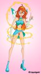 1girl bare_midriff bird bloom bloom_(winx_club) boots crop_top fairy_wings female_only full_body grinning legs liquidgold long_orange_hair mini_skirt necklace no_panties no_underwear princess_bloom_(winx_club) public_hair turquoise_eyes winx_club