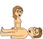 1boy 1girl belly_button breasts couple eric_(goanimate) erika_(goanimate) glasses goanimate laughing lips looking_at_viewer nipples nude penis tan_hair tickle tickling vyond
