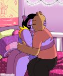 1_girl 1boy 1boy1girl 1girl 2020s 2022 anthro anthro_only artist_name bed bedroom brown_body brown_fur burgerpants cat catty_(undertale) clothed clothing domestic_cat duo felid feline felis female female_anthro furry furry_female furry_male furry_only hetero hugging itanatsu-chan kissing male male/female male_anthro on_bed purple_body purple_fur sitting sitting_on_bed straight undertale undertale_(series)