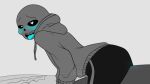 animated_skeleton artist_name blue_blush blue_tongue blush clothed clothing ectotongue heart-shaped_pupils heart_eyes hooded_jacket hoodie jacket looking_at_viewer male_only monochrome monster pants partially_colored sans sans_(undertale) simple_background skeleton solo straddling titleze tongue tongue_out undead undertale undertale_(series)