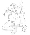 &gt;:( 1girl 2d 2d_(artwork) anthro anthro_only aruput aruput_ut bikini ear_fins eye_patch eyepatch female_only fins fish fish_girl gills grumpy hair hair_over_one_eye head_fins looking_away monster monster_girl ponytail sharp_teeth sitting solo solo_anthro solo_female spear spread_legs swimsuit undertale undertale_(series) undyne video_game_character video_games weapon