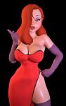  big_breasts gloves hair_over_one_eye jessica_rabbit red_dress red_hair stockings thighs who_framed_roger_rabbit 