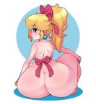 1girl ass backboob big_ass blonde_hair blue_eyes blush bottom_heavy breasts bubble_ass bubble_butt dabble dat_ass earrings fat_ass female_only hairbow high_res huge_ass large_ass looking_at_viewer looking_back mario_(series) nintendo nude nude_female ponytail princess_peach princess_peach:_showtime! rear_view sexy sexy_ass simple_background sitting smelly_ass super_mario_bros. thick_ass thick_thighs tied_hair white_background wide_hips