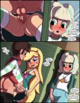  1boy 1girl 2_girls ass blonde_hair blue_eyes breasts brown_eyes brown_hair canon_couple comic green_eyes horns jackie_lynn_thomas male marco_diaz nipples penis penis_in_pussy pussy sex star_butterfly star_vs_the_forces_of_evil vaginal vaginal_penetration vaginal_sex 