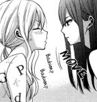  2girls art artist_request closed_eyes female hair incipient_kiss long_hair looking_at_another monochrome multiple_girls mutual_yuri yuri 