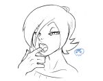  1girl bare_shoulders borrowed_character face female finger_in_mouth hair_over_one_eye half-closed_eyes lineart long_hair monochrome naughty_face original saliva sexually_suggestive side_ponytail solo zealk zone-tan 