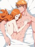  1boy 1girl abs after_sex alluring athletic_female athletic_male bed bed_sheet big_breasts bleach breast_press breasts brown_eyes closed_eyes completely_nude couple cuddling duo duo_focus female_abs fit_female fit_male half-closed_eyes happy happy_female hugging husband_and_wife ichigo_kurosaki inoue_orihime kurosaki_ichigo kurosaki_orihime lying lying_on_back lying_on_bed lying_on_side nude on_back on_side orange_hair pecs romantic romantic_couple rozuberry smile teen toned toned_male under_covers voluptuous wholesome 