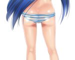  1girl ass azuse_neko blue_hair butt_crack close-up dimples_of_venus female from_behind head_out_of_frame izumi_konata kneepits long_hair lucky_star panties pov_ass shiny shiny_skin simple_background skindentation solo standing striped striped_panties thigh_gap underwear waist_down white_background 