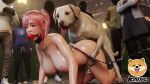  1boy 1girl beastiality big_breasts big_penis bonkdoge_3d bonkge bouncing_ass bouncing_breasts bubble_butt canine canine_penis dead_or_alive dog dog_penis doggy_position from_behind honoka honoka_(doa) knot moaning pink_hair red_eyes tecmo thick_thighs vaginal_penetration 