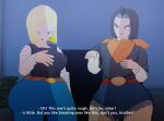 1girl 2boys 3d android_17 android_18 big_ass bisexual black_hair black_lipstick blonde_hair blue_eyes both_sexes_in_same_situation breasts bubble_ass bubble_butt dragon_ball dragon_ball_super dragon_ball_z english_subtitles female_android_17 femboy huge_ass imminent_rape imminent_sex jeans lipstick male offscreen_character shorts straight_hair tight_clothing trunks_(dragon_ball) trunks_briefs xscapism
