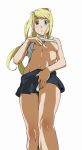 areola areolae blue_eyes breasts duplicate female from_below fullmetal_alchemist ice_place jpeg_artifacts legs long_hair no_bra panties ponytail shirt_lift skirt solo tank_top underboob underwear winry_rockbell
