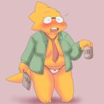 1:1 1:1_aspect_ratio 1girl 2d 2d_(artwork) adorable alphys alphys_(undertale) anthro anthro_only aruput aruput_ut bow_panties breasts chubby chubby_anthro chubby_female cute deltarune digital_media_(artwork) drunk female female_anthro female_only glasses holding_object lizard lizard_girl lizard_tail monster neck_tie necktie no_bra non-mammal_breasts open_clothes open_shirt panties pink_background pink_panties red_necktie reptile reptile_girl reptile_tail scalie simple_background solo solo_anthro solo_female source_request tail third-party_source tie unbuttoned unbuttoned_shirt undertale undertale_(series) video_games yellow_body yellow_skin