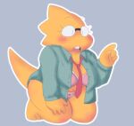 1_girl 1girl 2d 2d_(artwork) adorable alphys alphys_(undertale) anthro anthro_only aruput aruput_ut blue_background bow_panties bra breasts chubby chubby_anthro chubby_female cute deltarune digital_media_(artwork) female female_anthro female_only glasses kneeling lizard lizard_girl lizard_tail monster neck_tie necktie necktie_between_breasts non-mammal_breasts open_clothes open_mouth open_shirt panties pink_bra pink_eyes pointing red_necktie reptile reptile_girl reptile_tail scalie simple_background solid_color_background solo solo_anthro solo_female tail third-party_source tie unbuttoned unbuttoned_shirt undertale undertale_(series) video_games yellow_body yellow_skin