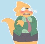 1girl 2020s 2022 adorable alphys anthro anthro_only aruput aruput_ut big_breasts blush blushing_female breast_grab breasts chubby chubby_anthro chubby_female cute deltarune embarrassed female_anthro female_only glasses grabbing_own_breast green_background huge_breasts lizard lizard_girl lizard_tail monster neck_tie non-mammal_breasts open_mouth reptile reptile_girl reptile_tail scalie simple_background solo_anthro solo_female sweat tail teeth tie undertale undertale_(series) uniform yellow_body yellow_skin