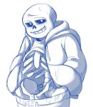  1boy animated_skeleton clothed clothing dinkynsfw exposed hooded_jacket hoodie jacket male male_only monster nervous pants sans sans_(undertale) shirt_up skeleton solo_male sweat undead undertale undertale_(series) 
