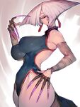  1girl a.k.i._(street_fighter) big_breasts breasts capcom female_only fumio_(rsqkr) hair_over_one_eye highleg_leotard leotard long_nails pale-skinned_female pale_skin slim_waist solo_female street_fighter street_fighter_6 thick_thighs white_hair 