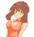  1girl alternate_breast_size alternate_headwear artist_request breasts cleavage cleavage_cutout haruka_(pokemon) heart heart_cleavage_cutout heart_cutout lowres nintendo pokemon solo 