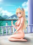 1girl bare_shoulders barefoot bdsm blonde blue_eyes breasts elf feet high_resolution jewelry long_hair necklace nipples nude original pointed_ears soles yuyuyu_(pixiv19949705)