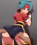 angry ass ass_grab blue_hair creatures_(company) game_freak gloves hinata_(pokemon) humans_of_pokemon hun looking_back nintendo padded_gloves pokemon pokemon_(anime) pokemon_(game) pokemon_ranger pokemon_ranger_(game) pokemon_rse pokemon_ruby_sapphire_&amp;_emerald rape red_eyes solana stockings sweat teal_eyes tight tight_clothes