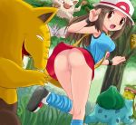  1girl arm arms art ass babe bag between_breasts big_breasts blue_(pokemon) blue_socks blush bottomless breasts brown_eyes brown_hair bulbasaur clenched_hand clenched_hands drowzee embarrassed female female_human forest grass hat high_res highres human kakuna large_breasts leaf_(pokemon) leaning leaning_forward long_hair looking_at_viewer looking_back mankey moaning neck nintendo no_panties open_mouth outdoors pokemoa pokemon pokemon_(game) pokemon_firered_and_leafgreen pokemon_frlg pussy red_eyes red_skirt running shiny shiny_skin shirt shoes shy skirt skirt_lift sleeveless sleeveless_shirt sneakers soara socks tree uncensored upskirt venomoth victreebel wristband 