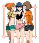  3_girls 3girls absurd_res absurdres alluring arm arm_around_waist armpits arms arms_around_neck art ass ass_grab babe back bare_back bare_legs bare_shoulders bike_shorts blue_eyes blue_hair blush brown_hair butt_crack camisole collared_shirt dawn denim denim_shorts dress dress_lift dress_up eye_contact female friends group_hug hair_ornament hand_in_shorts hand_under_clothes haruka_(pokemon) haruka_(pokemon_emerald) high_res highres hikari_(pokemon) hug hugging kakkii kasumi_(pokemon) legs long_hair looking_at_another love may midriff misty multiple_girls mutual_yuri naughty_face navel neck nintendo open_mouth orange_hair pokemon pokemon_(anime) pokemon_(game) pokemon_dppt pokemon_firered_and_leafgreen pokemon_frlg pokemon_rgby pokemon_rse shirt_lift shirt_up short_dress short_hair short_shorts shorts side_ponytail skirt skirt_lift sleeveless sleeveless_dress sleeveless_shirt smile standing suspenders tall_image threesome yuri 