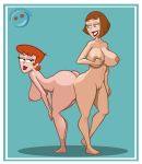  2girls ass ass_to_ass bent_over big_ass big_breasts black_eyes breasts brown_hair bubble_butt crossover danny_phantom dexter&#039;s_laboratory dexter&#039;s_mom erect_nipples hair looking_at_viewer looking_back madeline_fenton milf multiple_girls nipples nude orange_hair purple_eyes smile whargleblargle 