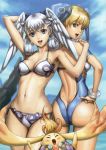 2girls arm arm_up armpits arms art ass babe back back-to-back bare_legs bare_shoulders bikini blonde_hair blue_eyes blue_swimsuit blush breasts butt_crack clenched_hand collarbone eiwa fangs female fiora_(xenoblade) fiorun from_behind green_eyes hair_ornament hand_holding hand_on_hip happy head_wings high_res highres hips legs looking_at_viewer looking_back melia midriff multiple_girls navel neck nintendo ocean official_art one-piece_swimsuit open_mouth outdoors riki_(xenoblade) sea shiny shiny_hair shiny_skin short_hair silver_hair sky smile standing swimsuit thighs white_bikini white_swimsuit wide_hips xenoblade xenoblade_(series) yuri