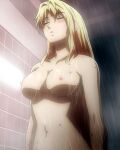 1girl alluring big_breasts blonde_hair completely_nude_female freezing_(series) nude satellizer_el_bridget screencap shower showering stitched wet