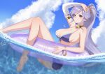  1girl 1girl 1girl absurd_res alluring alternate_costume ass bare_legs barefoot big_breasts bikini blue_sky bracelet breasts choker cleavage closed_mouth cloud day detached_sleeves female_only fire_emblem fire_emblem:_genealogy_of_the_holy_war hair_ornament high_res ishtar_(fire_emblem) jewelry legs long_hair looking_at_viewer nintendo ocean outside partially_submerged partially_underwater_shot ponytail purple_bikini purple_eyes purple_hair purple_swimsuit shooot108 single_detached_sleeve sky swimsuit underwater yellow_choker 