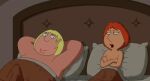  1boy 1girl bed chris_griffin family_guy implied_incest lois_griffin looking_at_viewer on_bed pitching_a_tent 